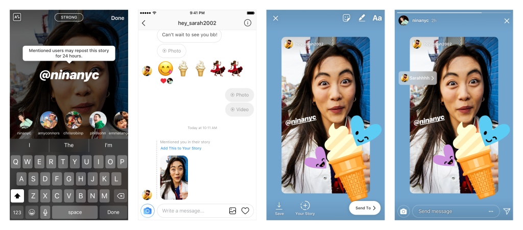 Instagram's new mention sharing feature.